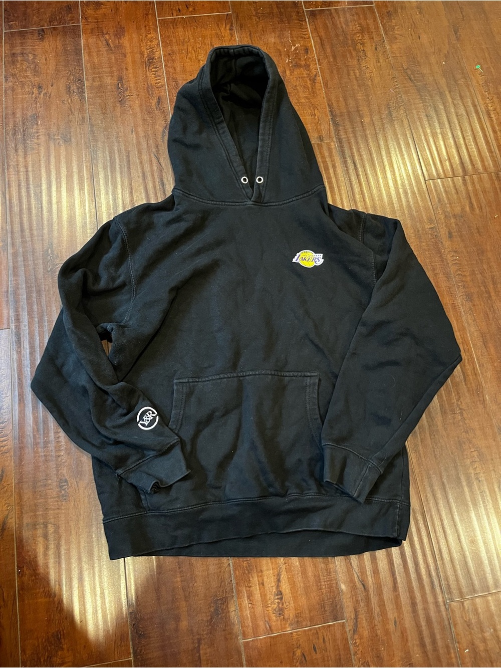 Young & Reckless Black Crewneck Hoodie with Yellow & Purple Lakers Patch